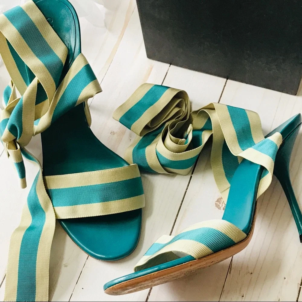 Authentic GUCCI Gross Grain Ribbon Tie-up Sandals - Picture 6 of 8